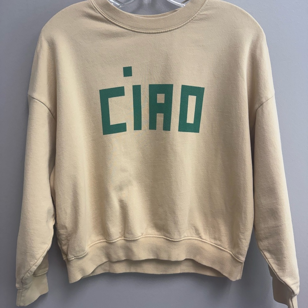 Clare V Cream Sweatshirt with Green 'Ciao' Print